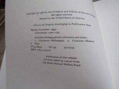 Convention 1500-1750 By Lawrence Manley 1980 book image 5