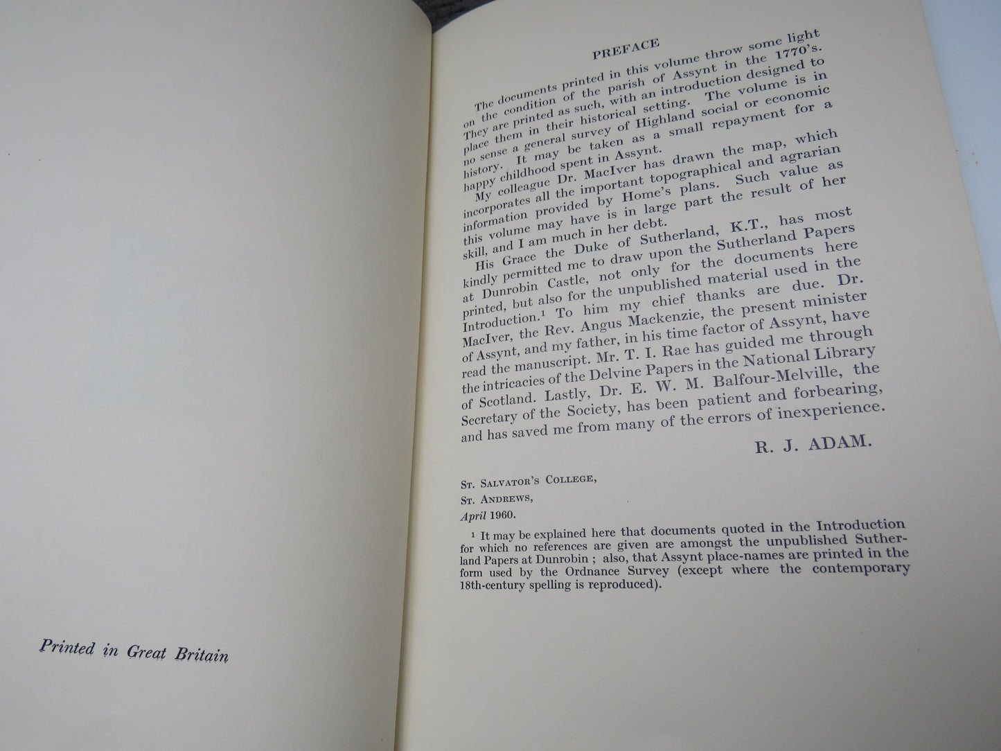 John Home's Survey of Assynt Edited By R. J. Adam 1960