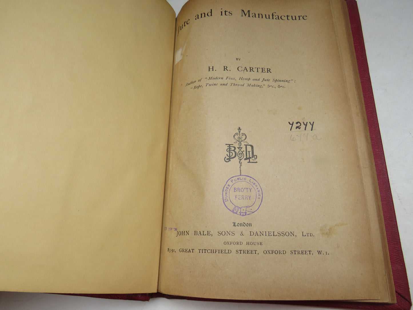 Jute In Its Manufacture By H.R. Carter (Vintage Industrial Book) book 4