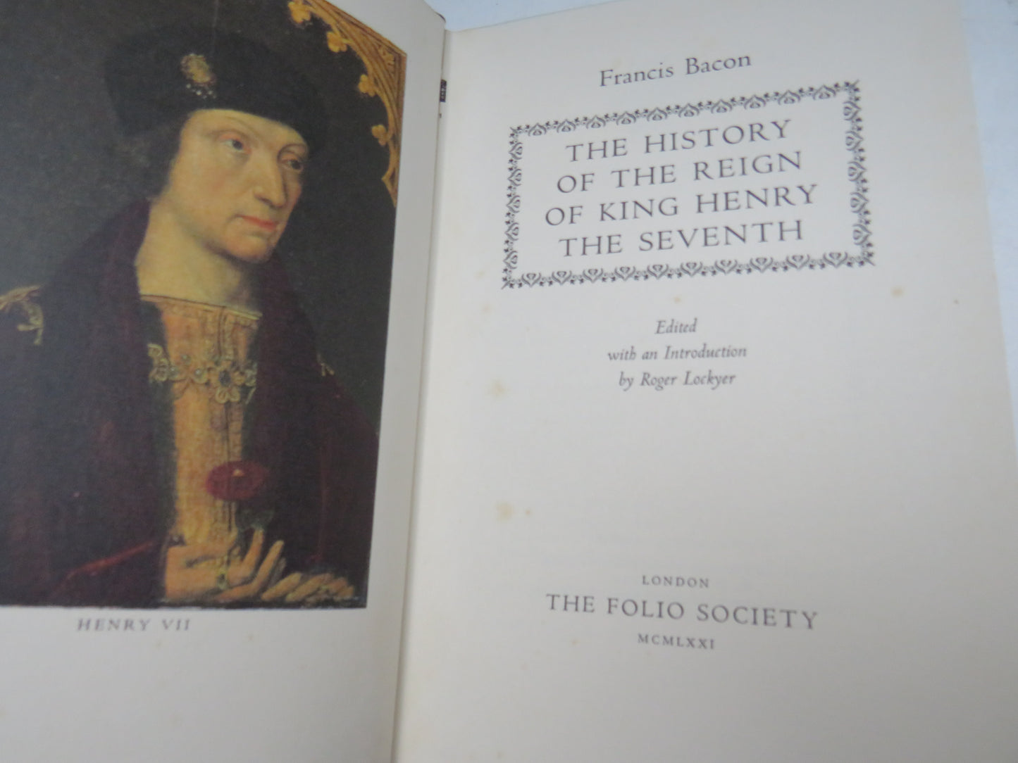 The History of the Reign of King Henry The Seventh By Francis Bacon 1971 Folio Society