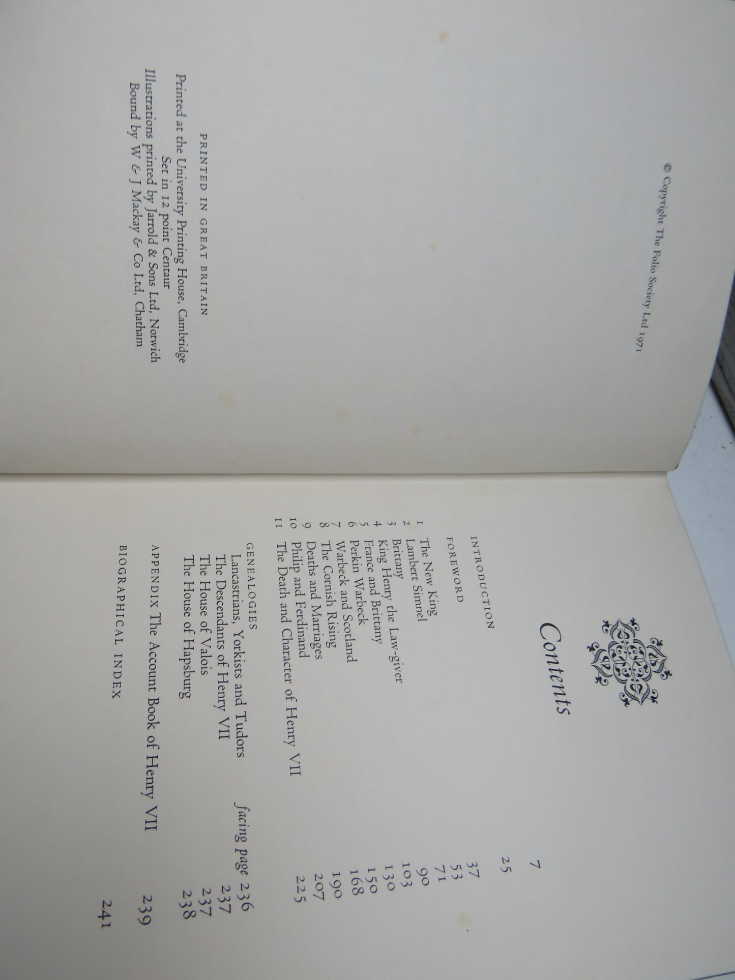 The History of the Reign of King Henry The Seventh By Francis Bacon 1971 Folio Society