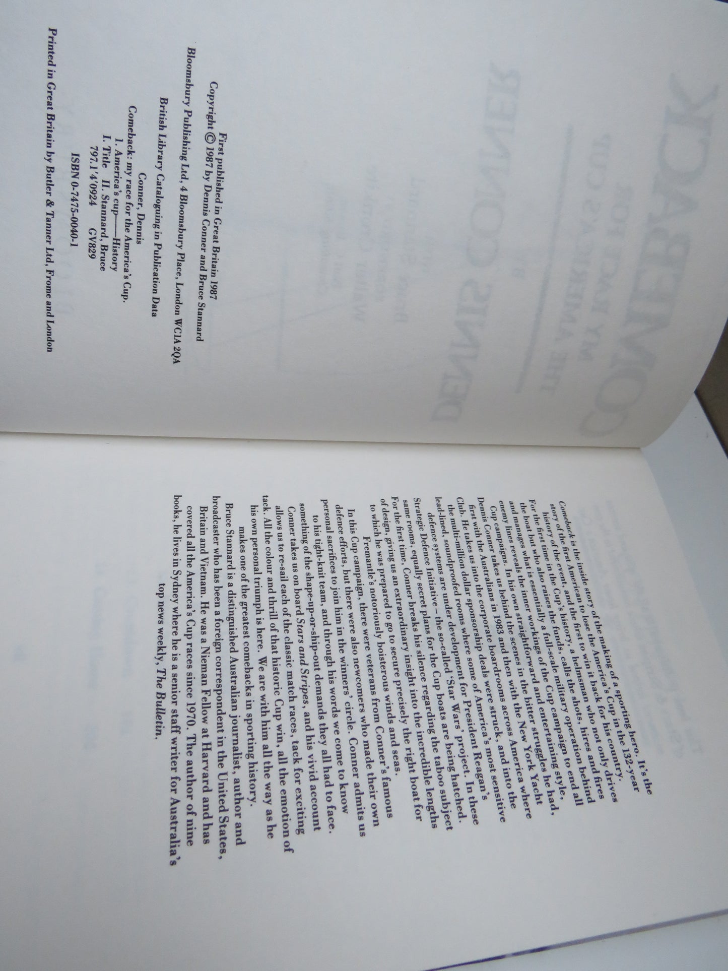 Comeback My Race For The America's Cup By Dennis Conner 1987