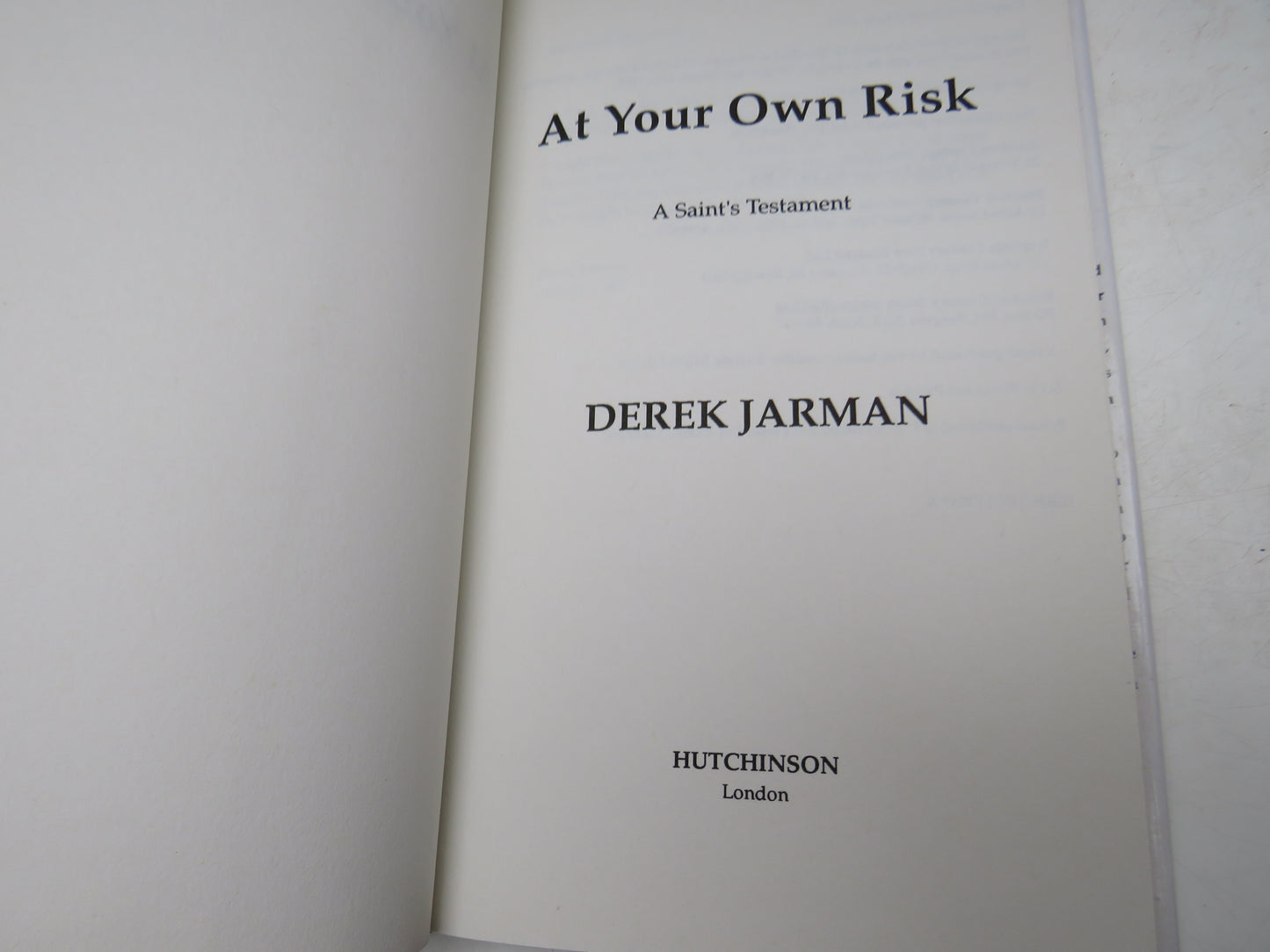 At Your Own Risk A Saint's Testament By Derek Jarman 1992