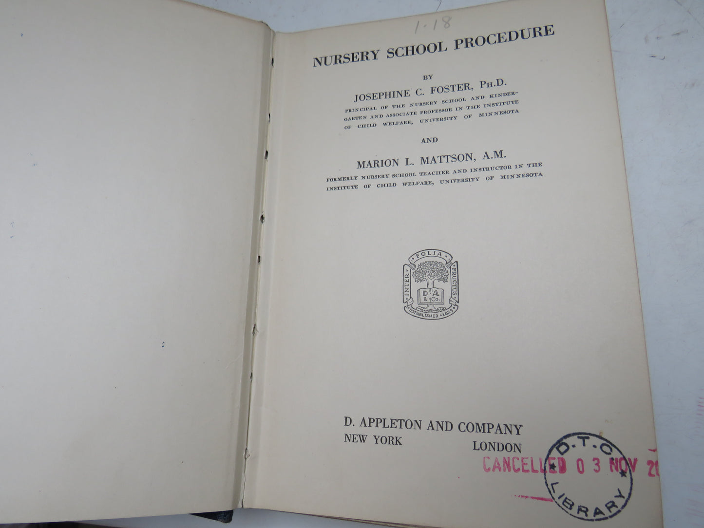 Nursery School Procedure By Josephine C. Foster 1929
