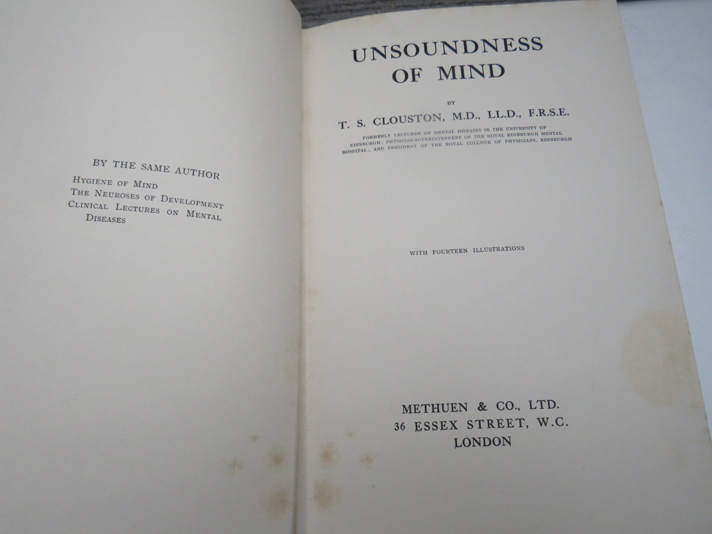 Unsoundness of Mind By T.S. Clouston 1911 1st Edition