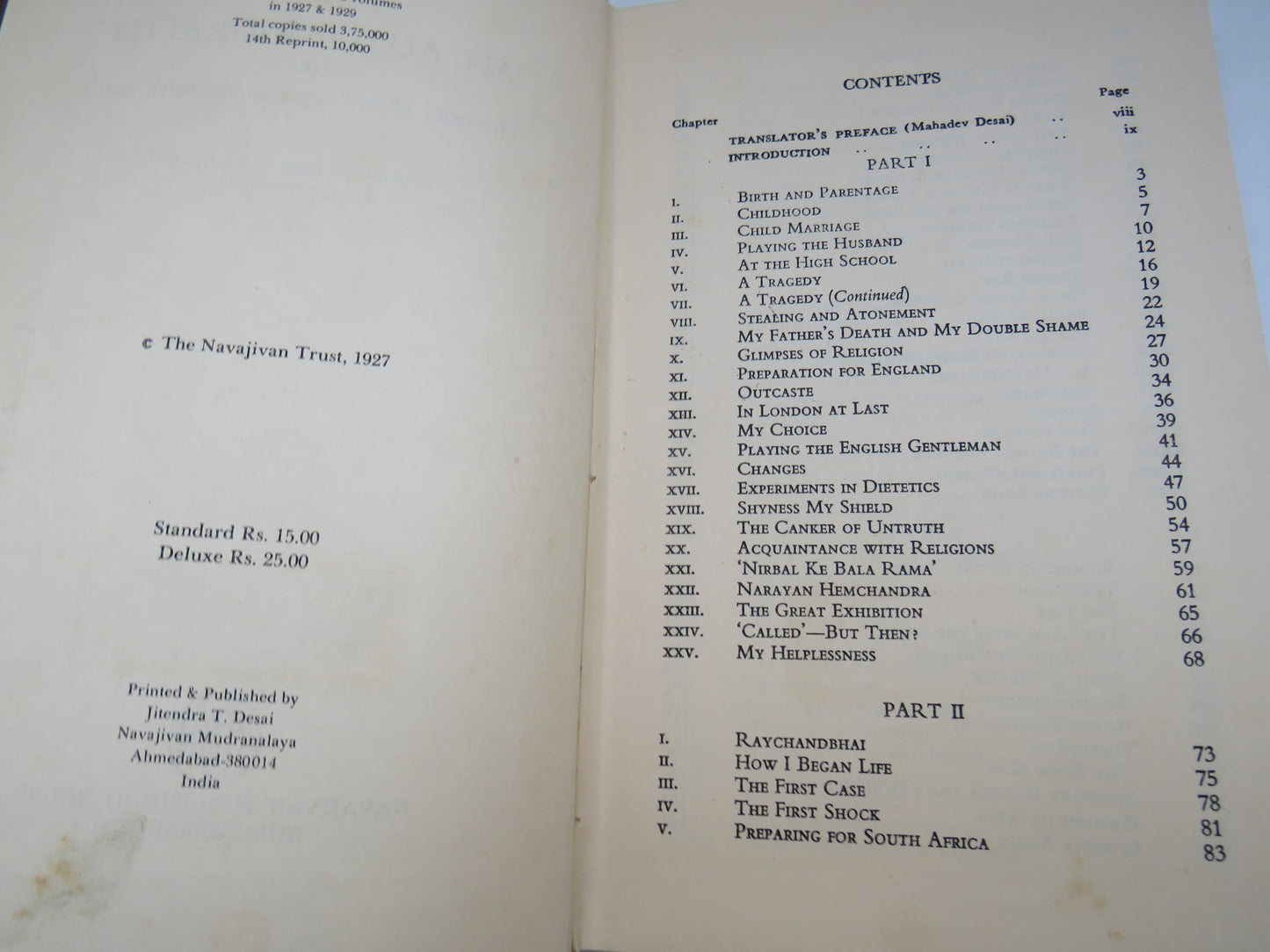 M.K. Gandhi An Autobiography or The Story of my Experiments With Truth Translated From The Gujarati By Mahadev Desai 14th Reprint