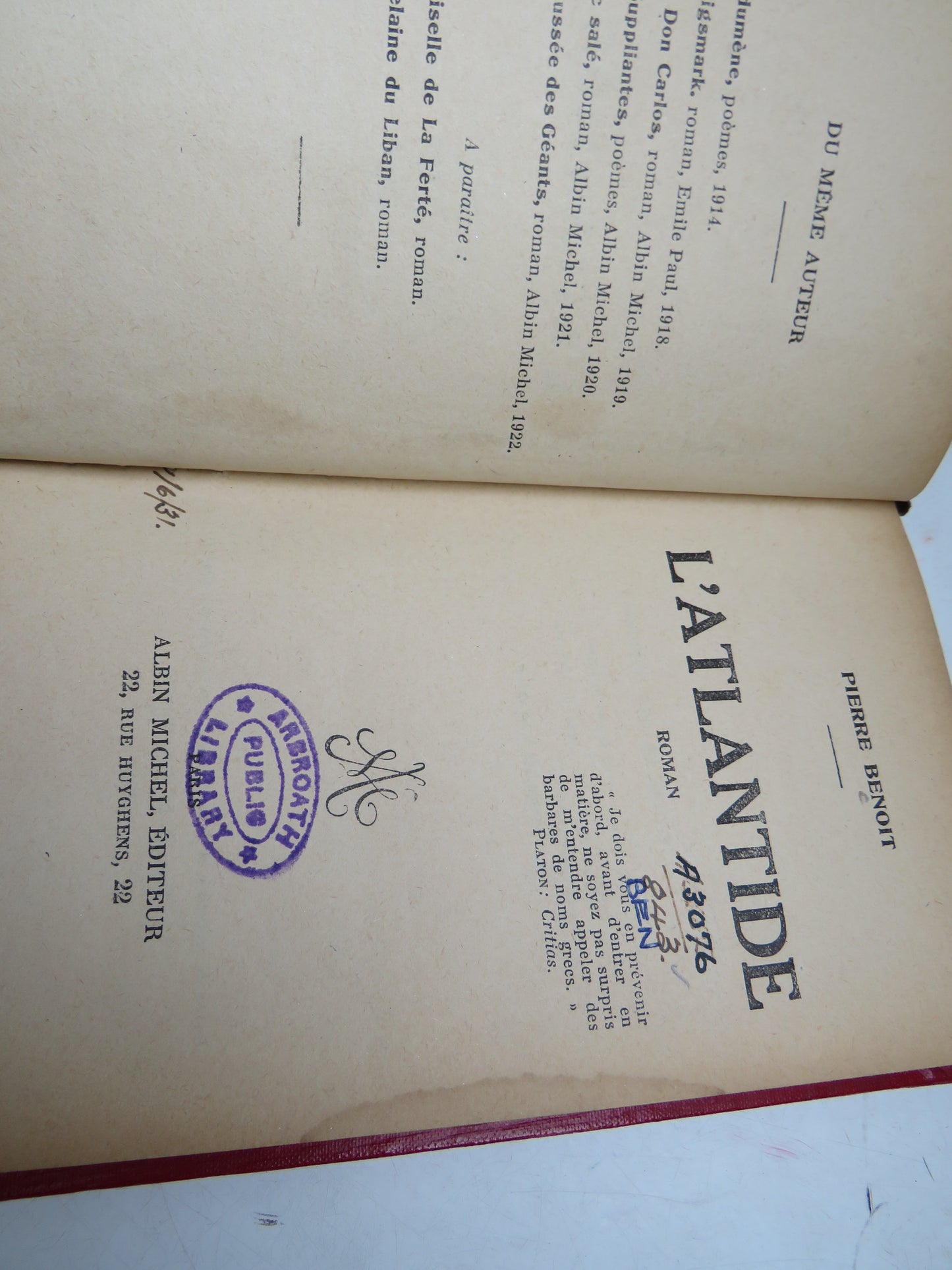L'Atlandtide By Pierre Benoit 1920 Antique French Book