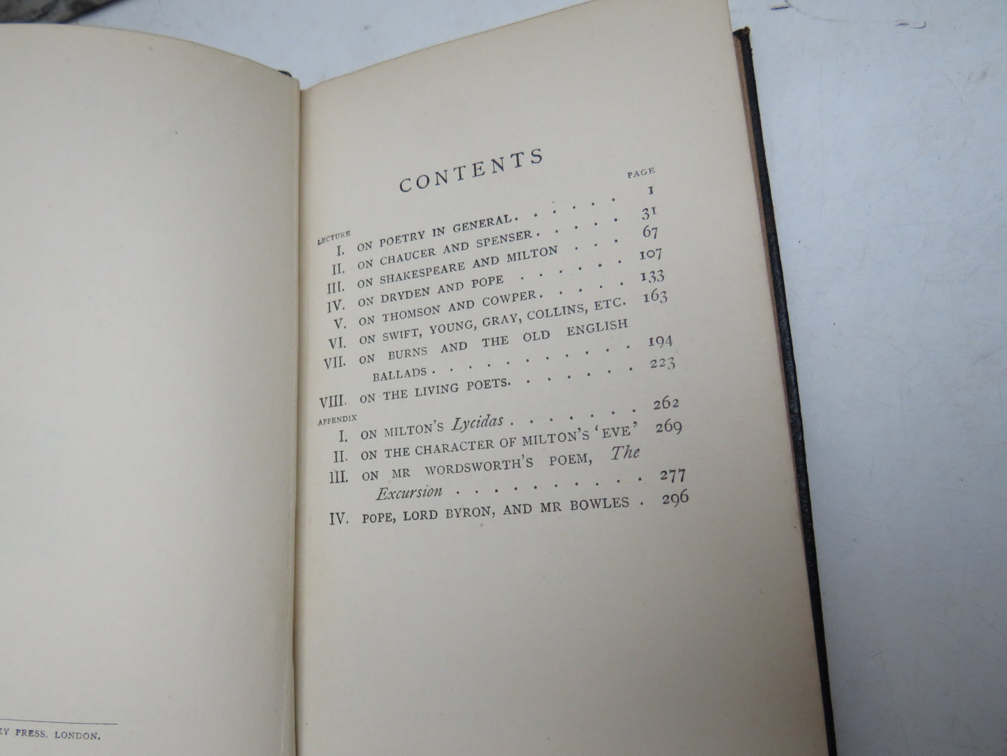 Lectures On The English Poets By William Hazlitt