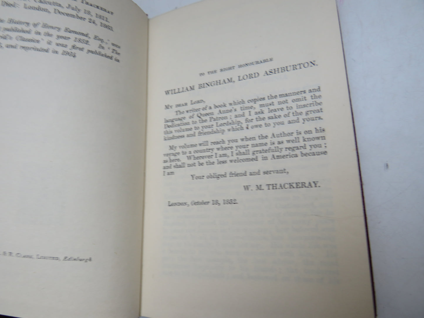 The History of Henry Esmond, Esq A Colonel In The Service of Her Majesty Queen Anne Written By Himself Edited By W. M. Thackeray 1904