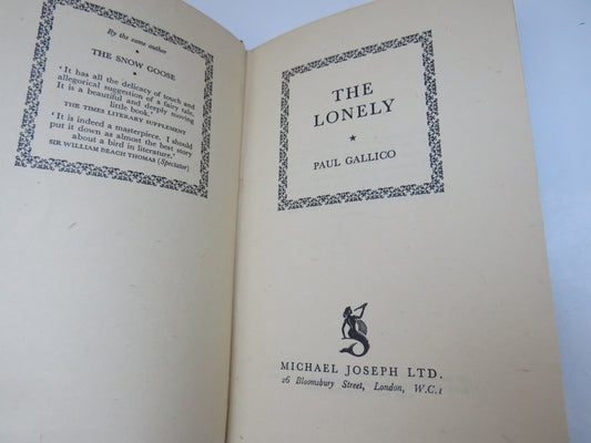 The Lonely By Paul Gallico 1947 1st Edition