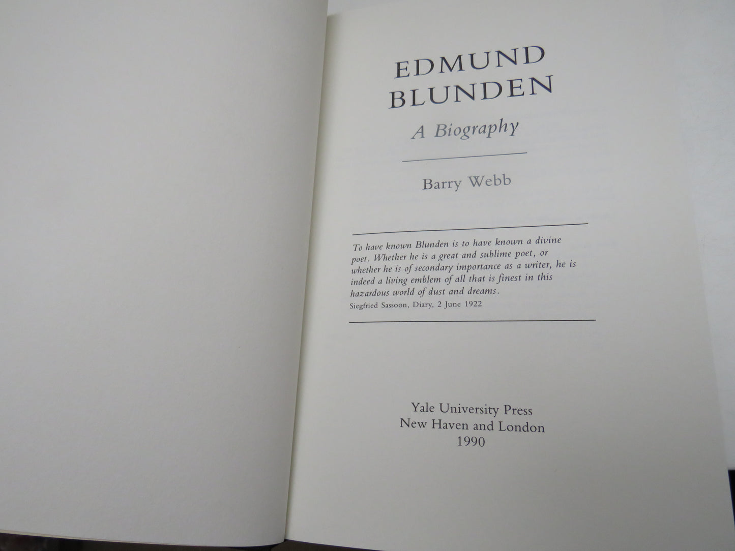 Edmund Blunden A Biography By Barry Webb 1990