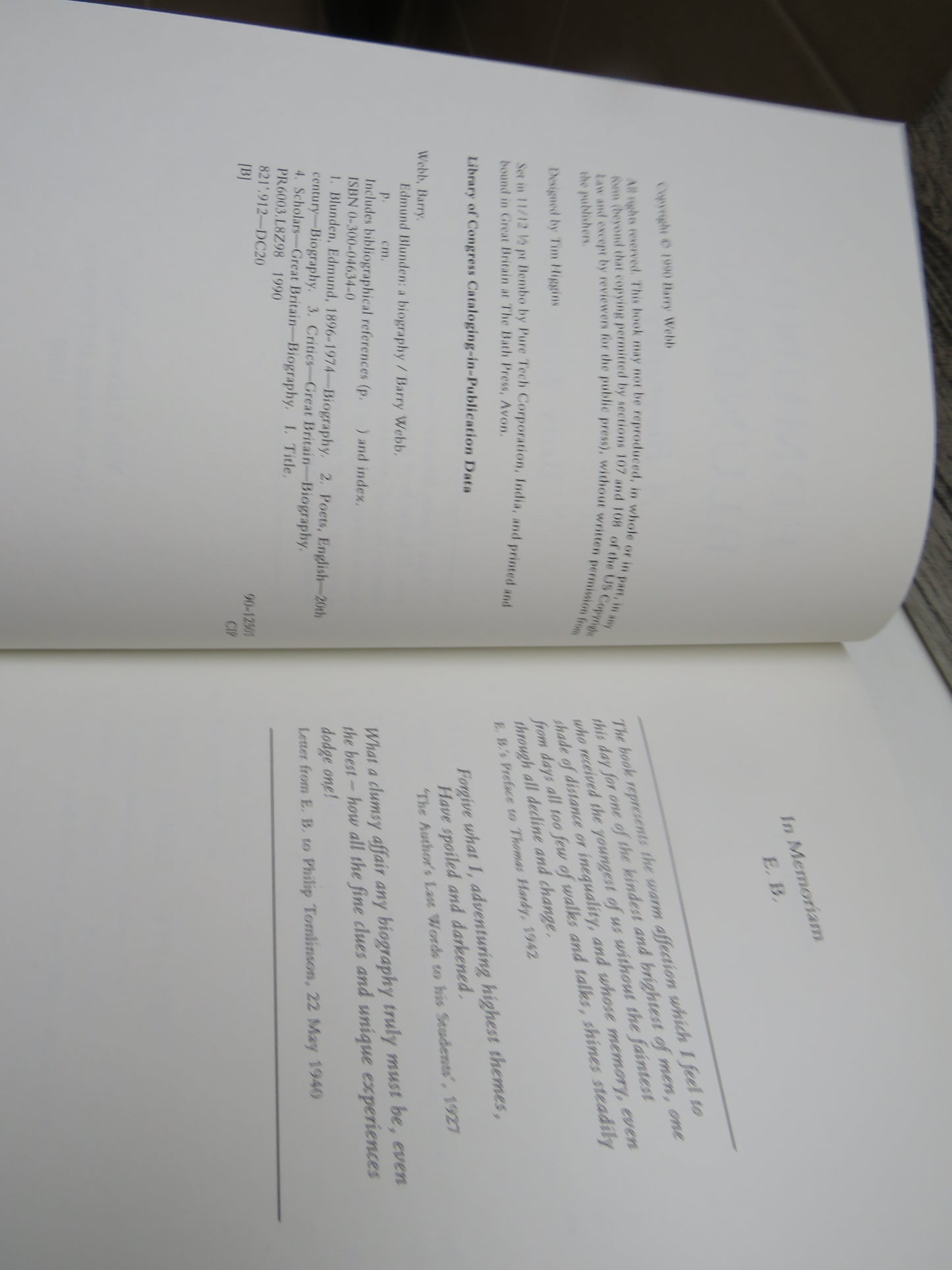 Edmund Blunden A Biography By Barry Webb 1990