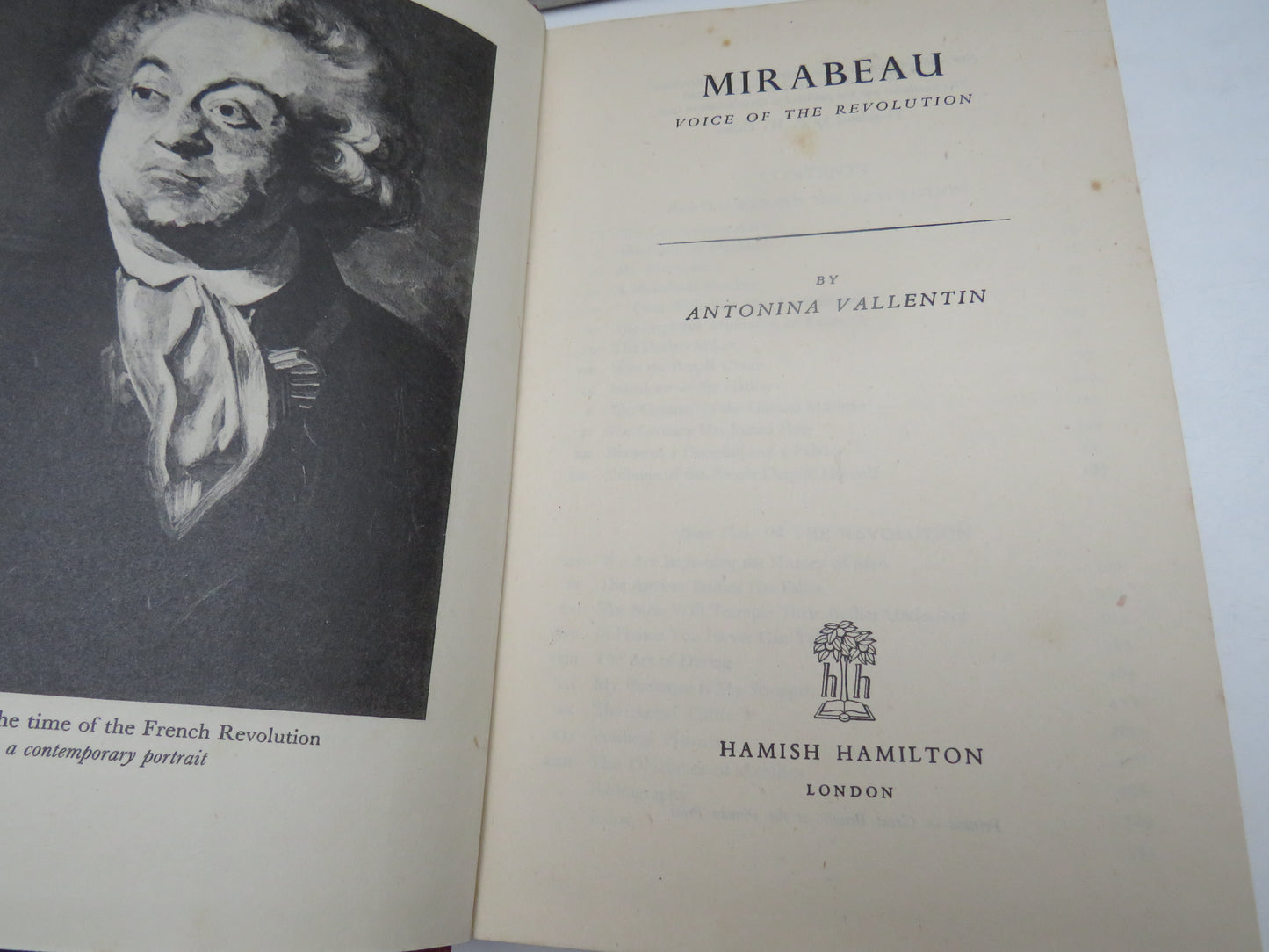Mirabeau Voice of the Revolution By Antonina Vallentin 1948