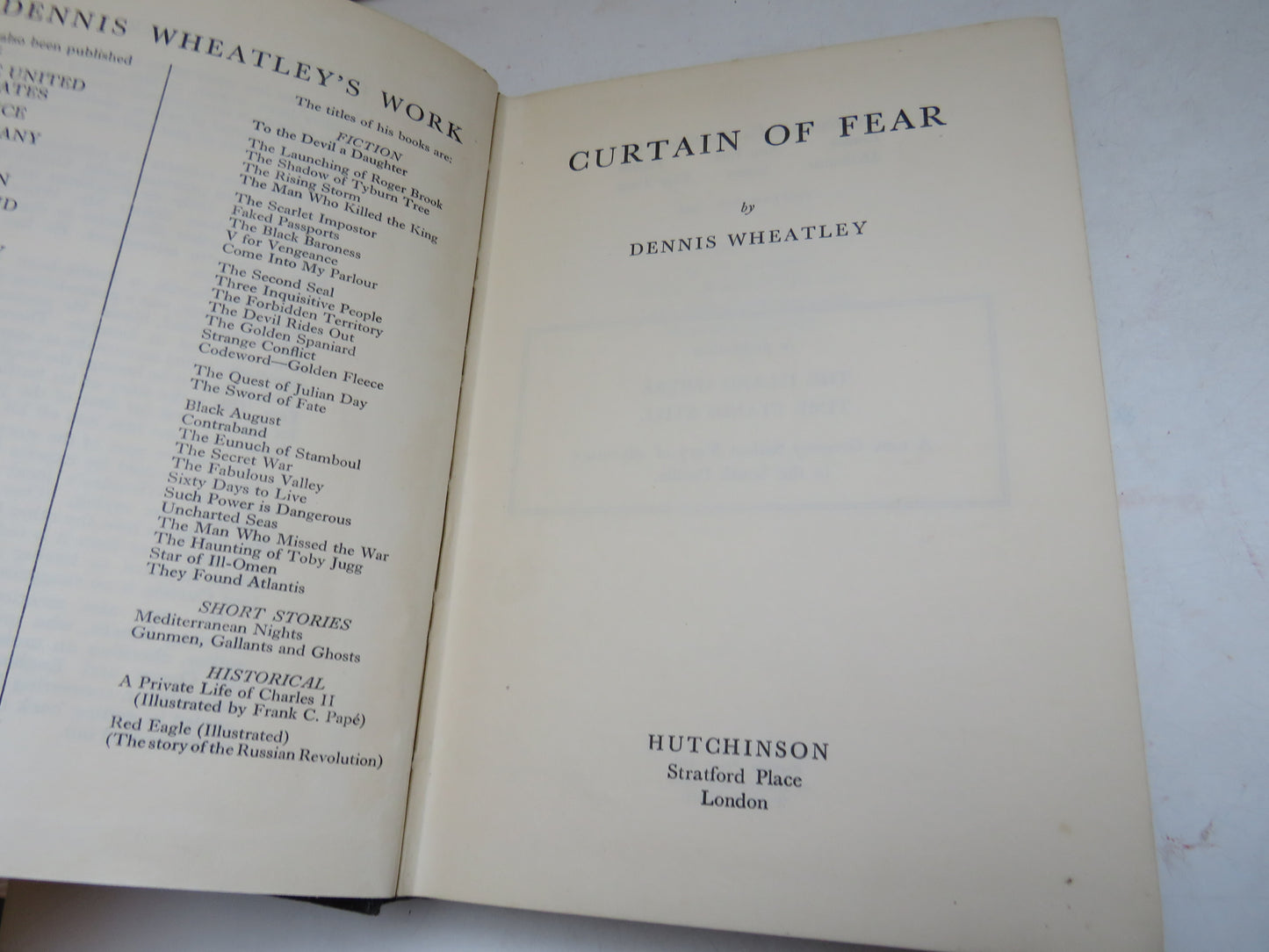 Curtain Of Fear by Dennis Wheatley 1953 (Vintage Thriller Novel)
