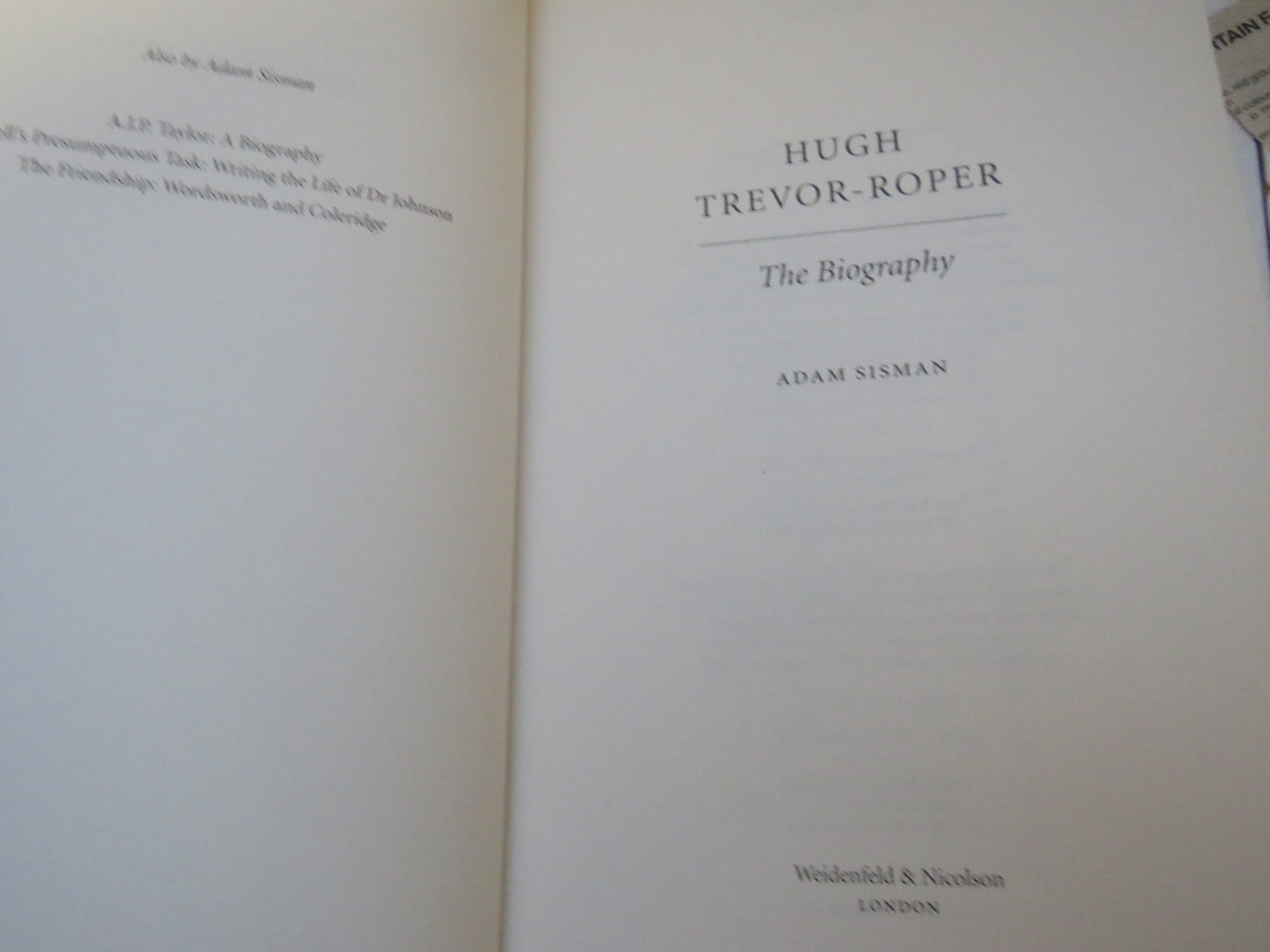 Hugh Trevor-Roper The Biography By Adam Sisman 2010