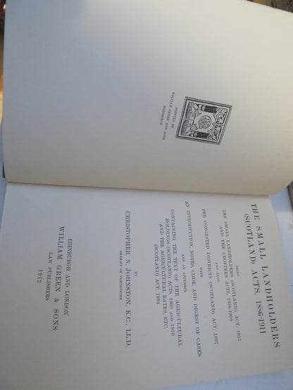 The Small Landholders (Scotland) Acts 1886-1911 By Christopher Johnston 1912 book image 5