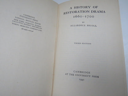 A History of Restoration Drama 1660-1700 By Allardyce Nicoll 1940 book image 3