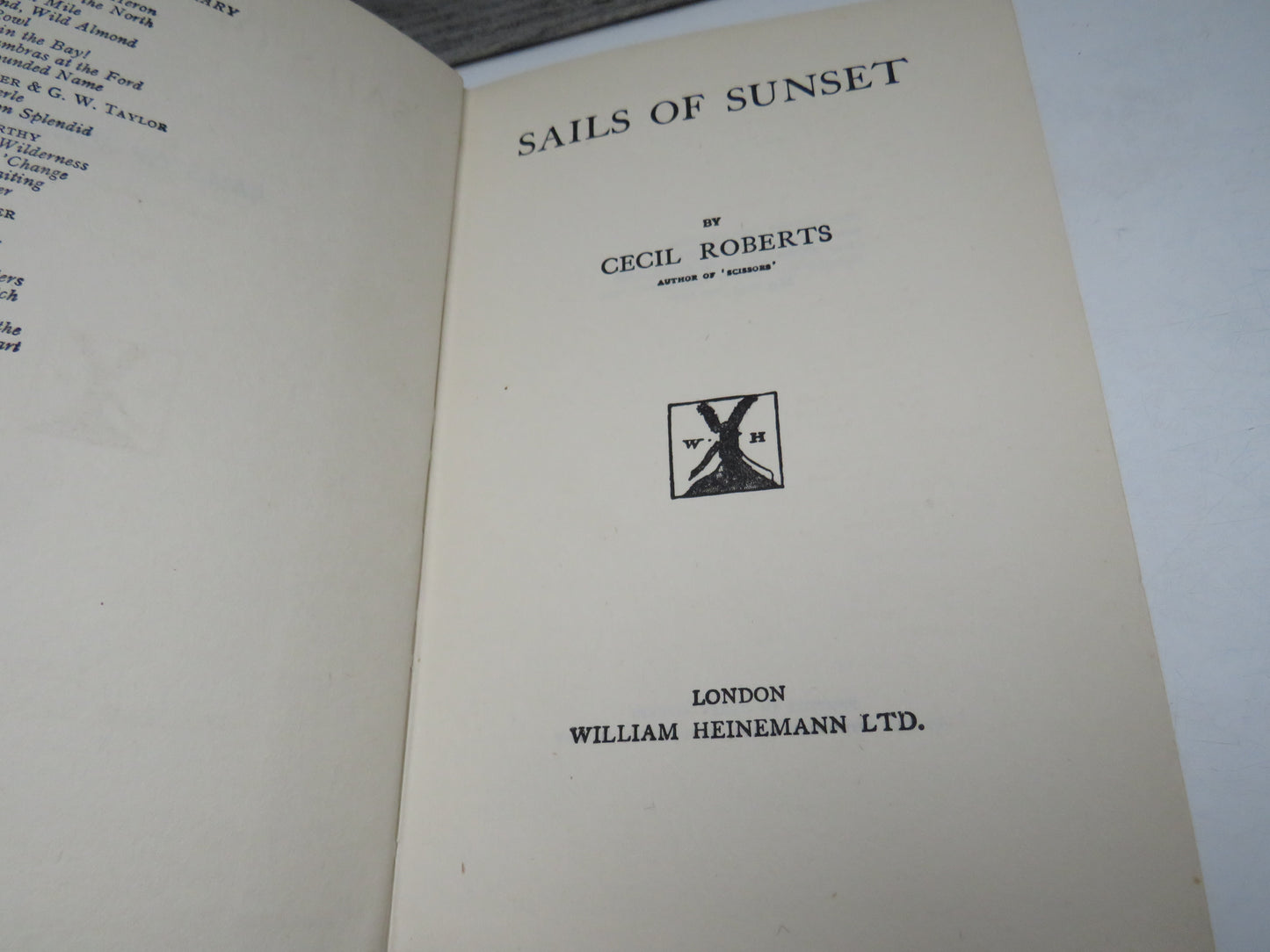 Sails of Sunset By Cecil Roberts 1936
