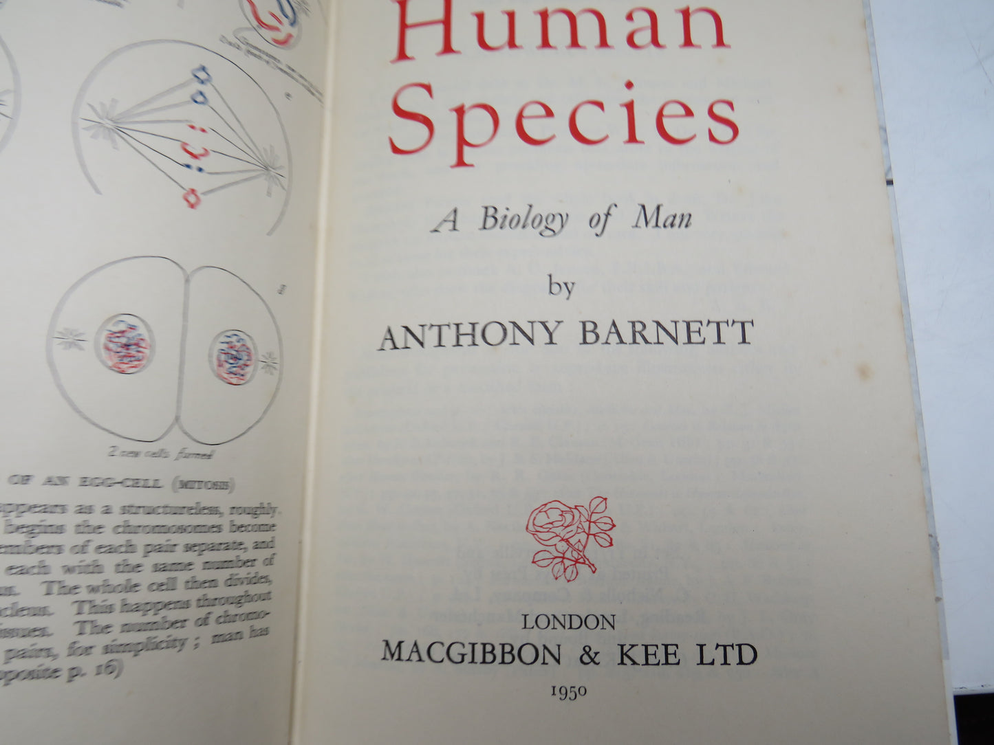 The Human Species A Biology of Man By Anthony Barnett 1950
