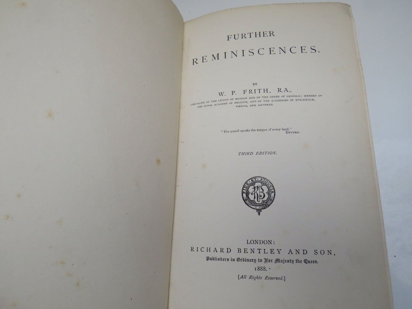 Further Reminiscences, My Autobiography and Reminiscences by W. P. Frith, 1888, Vol. III