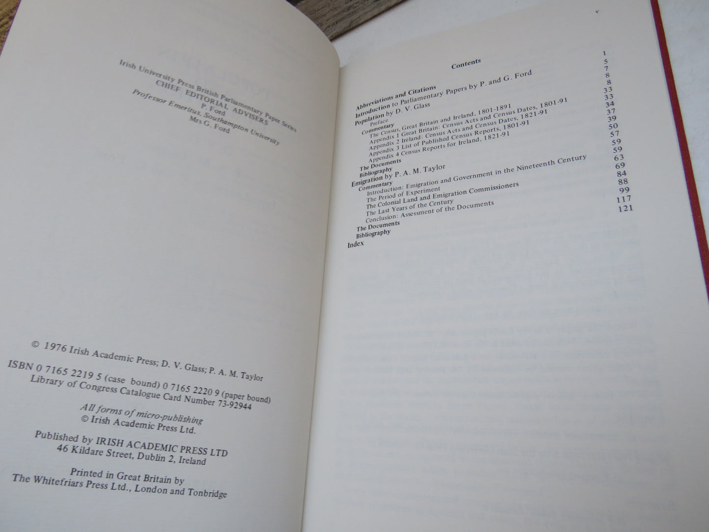 Population and Emigration By D.V. Glass & P.A.M. Taylor 1976
