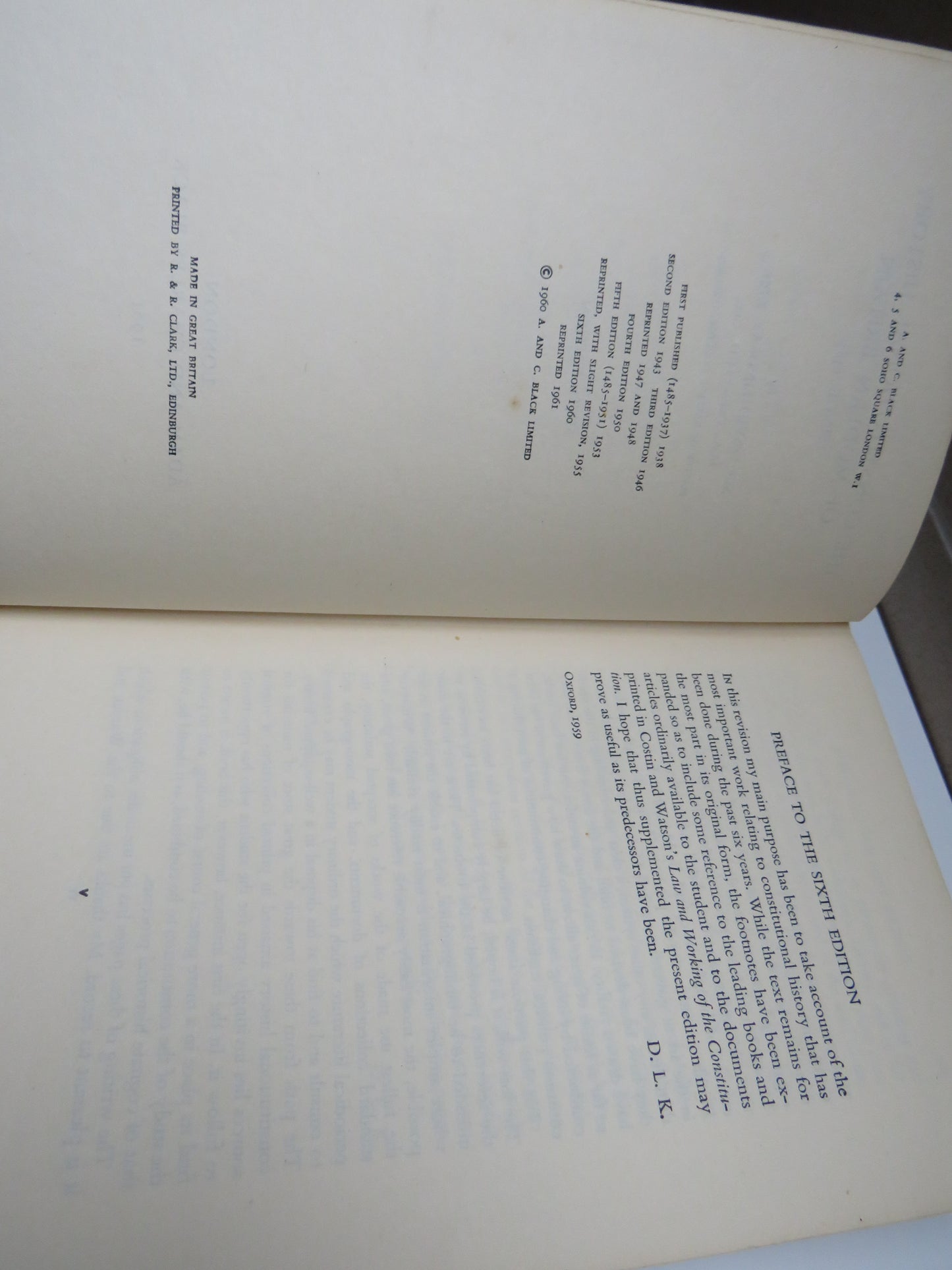 The Constitutional History of Modern Britain Since 1485 By Sir David Lindsay Keir 1961