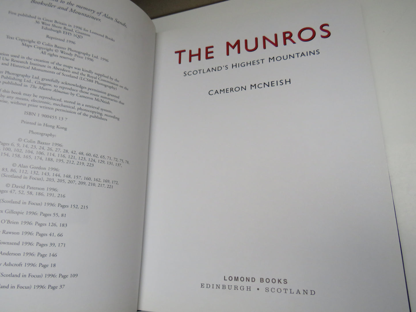 The Munros Scotland's Highest Mountains By Cameron McNeish 1996