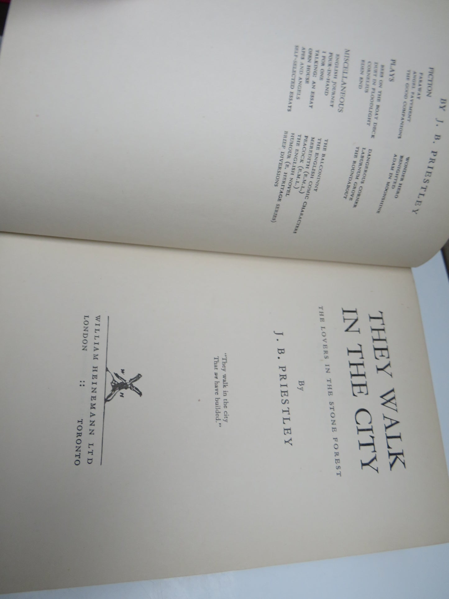 They Walk In The City The Lovers In The Stone Forest By J.B. Priestley 1936