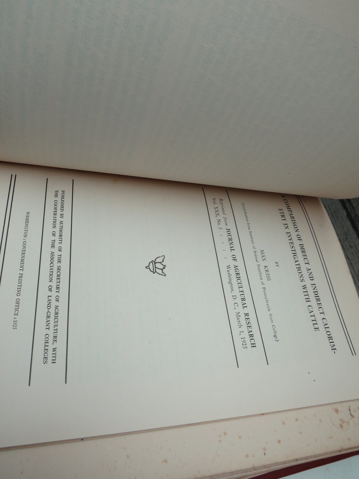 Animal Nutrition Investigations At The Institute of Animal Nutrititon of the Pennsylvania State College Collected Papers 1923 to 1935 By Ernest Browning Forbes and Associates