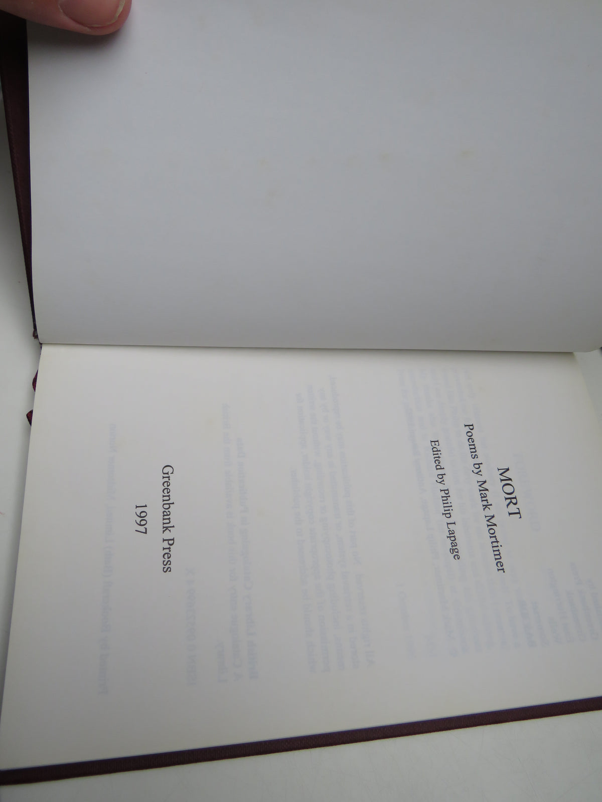 Mort Poems By Mark Mortimer Edited By Philip Lapage 1997