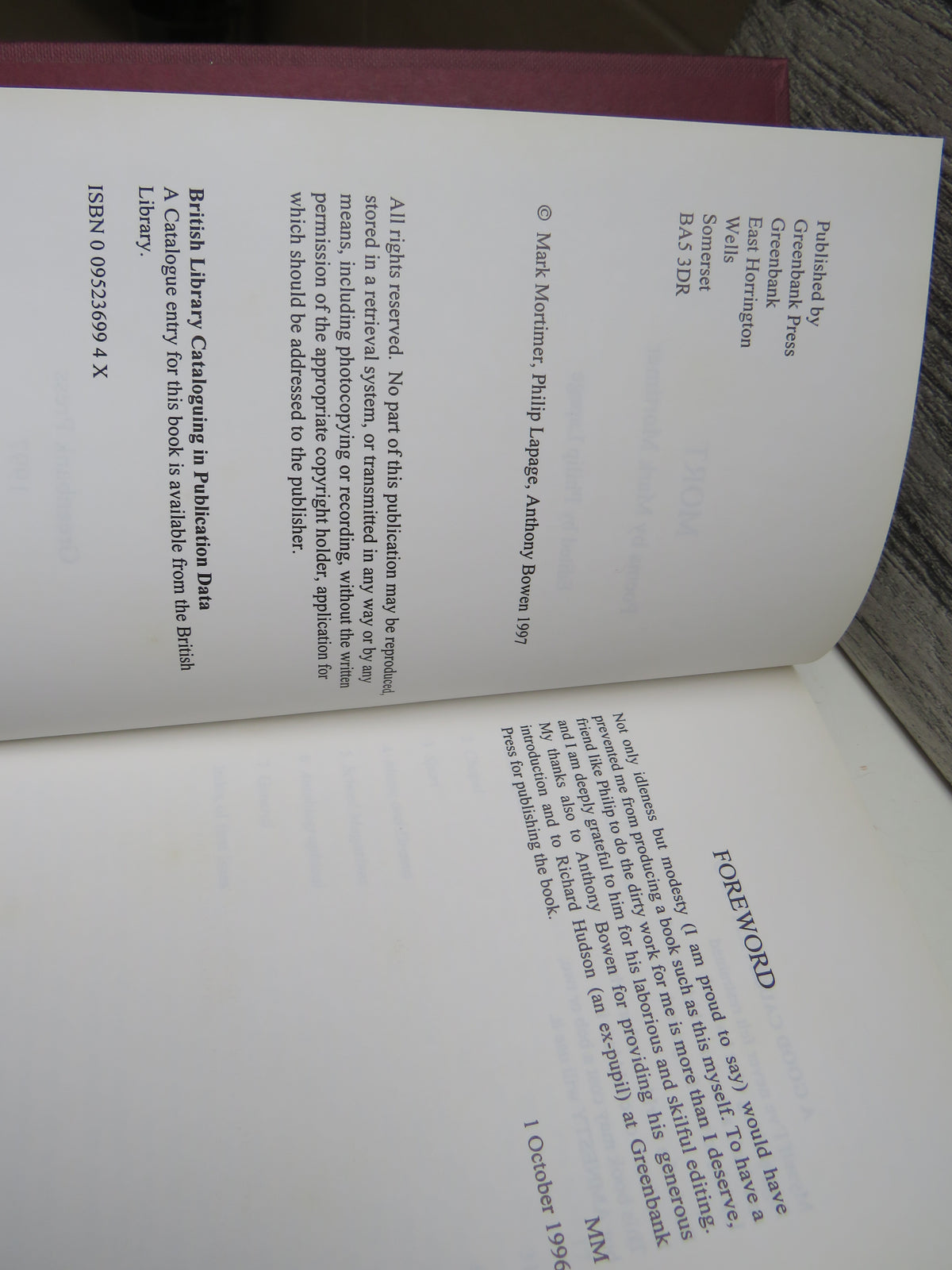 Mort Poems By Mark Mortimer Edited By Philip Lapage 1997