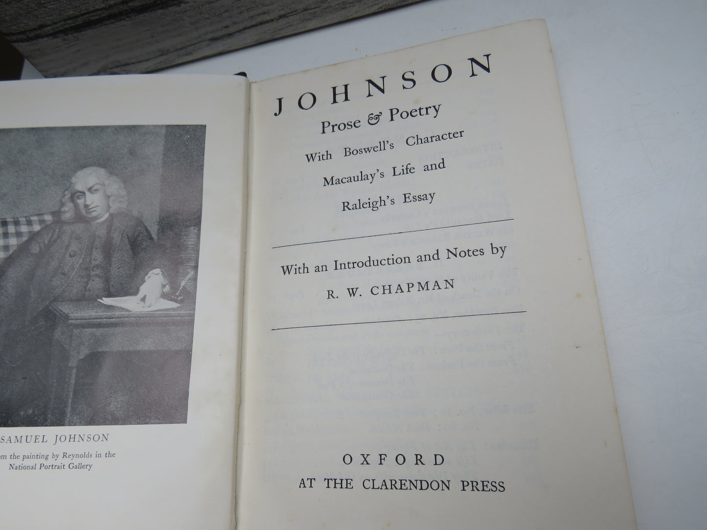 Johnson Prose & Poetry With Boswell's Character Macaulay's Life and Raleigh's Essay With An Introduction and Notes By R.W. Chapman