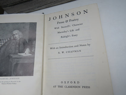 Johnson Prose & Poetry With Boswell's Character Macaulay's Life and Raleigh's Essay With An Introduction and Notes By R.W. Chapman