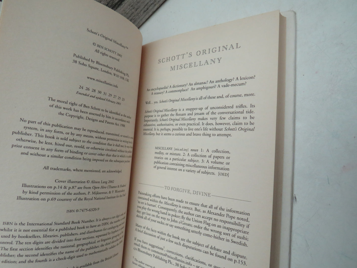 Schott's Original Miscellany Conceived, Written, and Designed By Ben Schott 2003