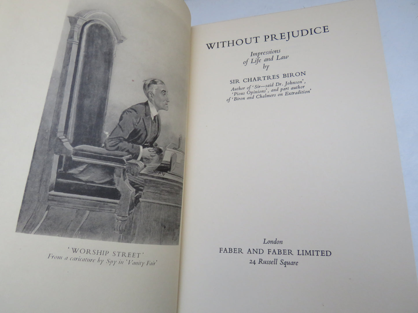 Without Prejudice Impressions of Life and Law By Sir Chartres Biron 1936