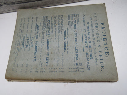 Patience or Bunthornes Bride Written By W. S. Gilbert Composed By Arthur Sullivan 1881 book image 2