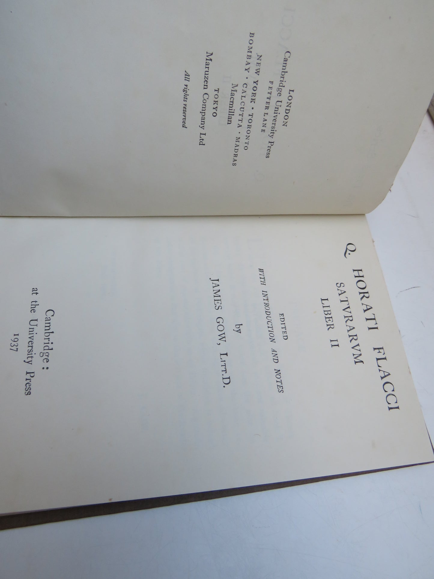 Q. Horati Flacci Satvrarvm Liber II Edited With Introduction and Notes By James Gow 1937