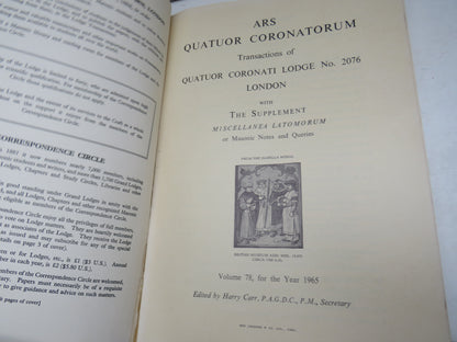 Ars Quatuor Coronatorum  Volume LXXVIII Transactions of Quatuor Coronation Lodge No. 2076 London 196 book image 3
