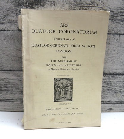 Ars Quatuor Coronatorum Transactions of Quatuor Coronation Lodge No. 2076 London 1963 book front cover