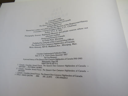 The Lion Rampant A Pictorial History of The Queen's Own Cameron Highlanders of Canada 1910-1985 By G book image 6