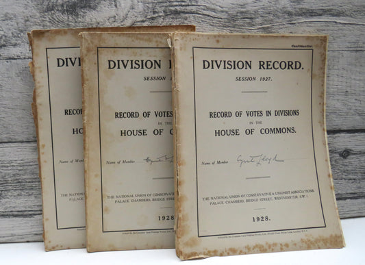 Division Record 1924-25, 1927 & 1928 Record of Votes In Divisions In The House of Commons Cyril Lloyd