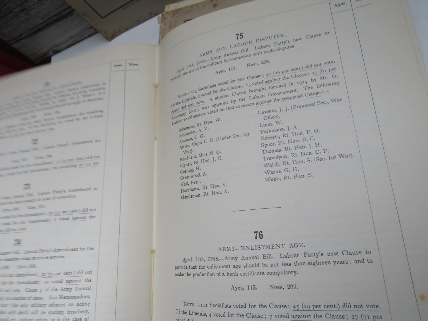 Division Record 1924-25, 1927 & 1928 Record of Votes In Divisions In The House of Commons Cyril Lloyd