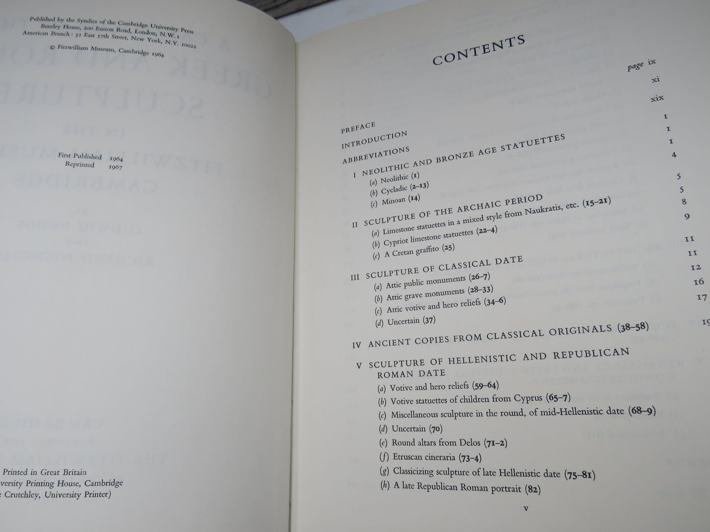 A Catalogue of The Greek and Roman Sculpture In The Fitzwilliam Museum Cambridge By Ludwig Budde and Richard Nicholls 1967