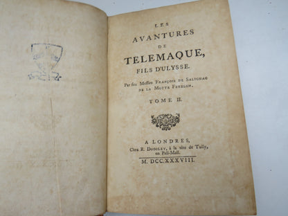 Les Avantures De Telemaque, Fils D'Ulysse Par Feu Messire Francois De Salignac De La Motte Fenelon 1738