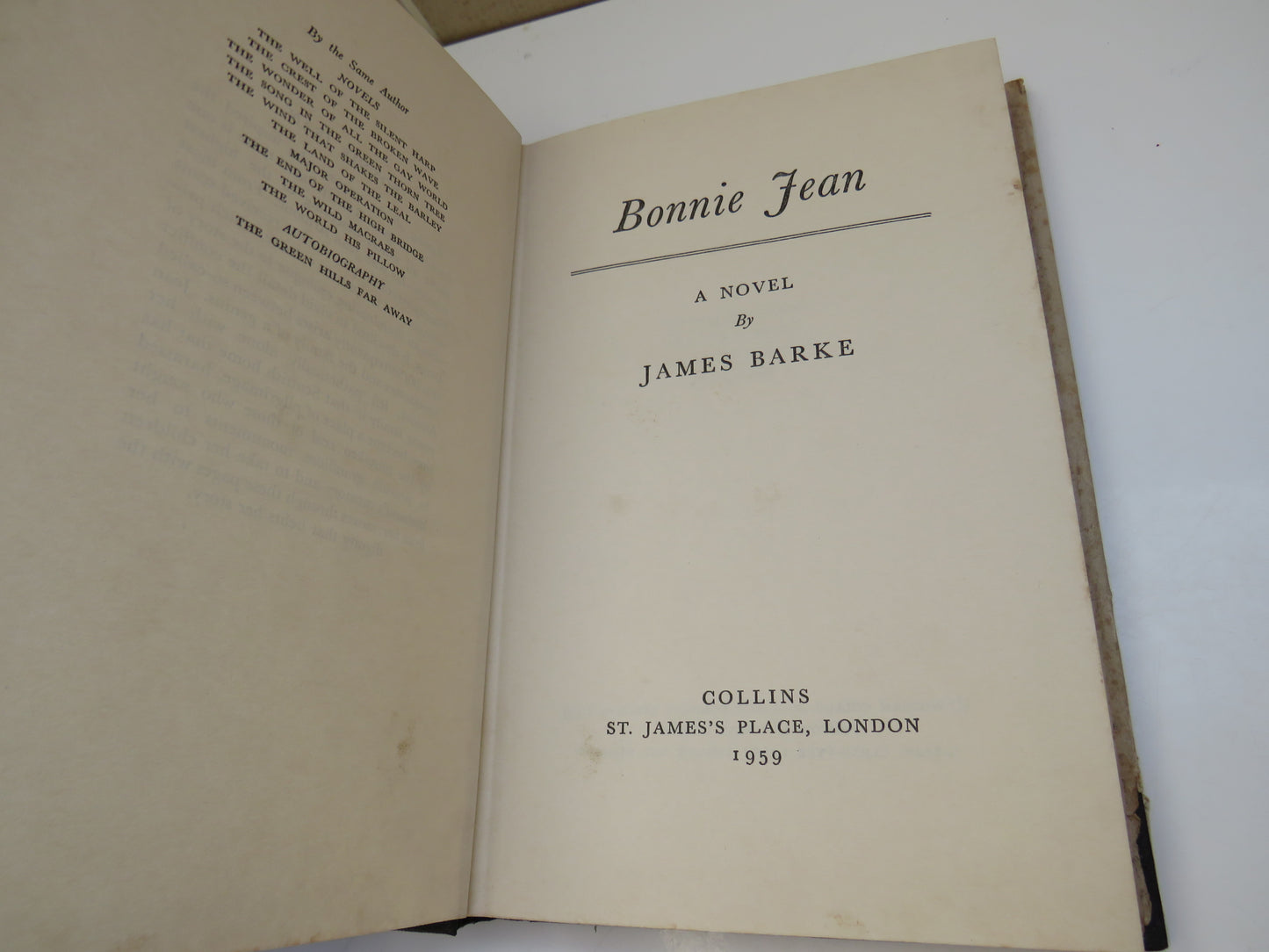 Bonnie Jean A Novel by James Barke, 1959