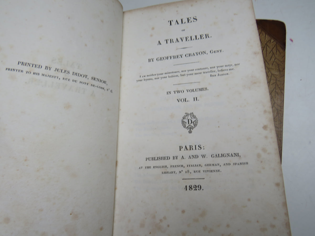 Tales of A Traveller By Geoffrey Crayon In Two Volumes 1829