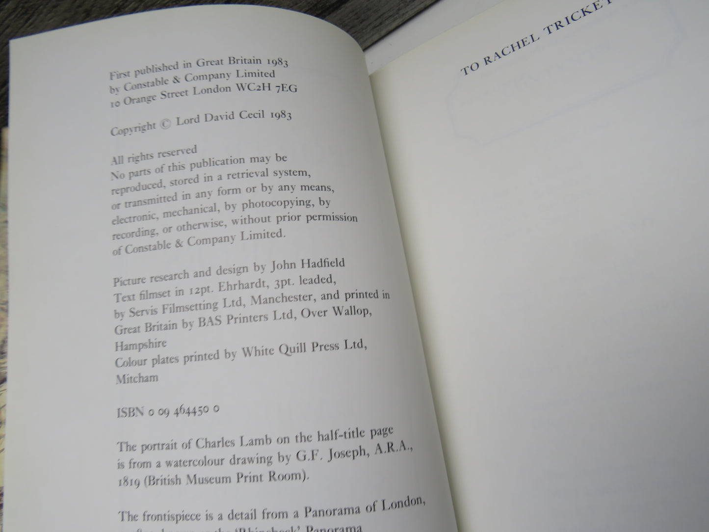 A Portrait of Charles Lamb By David Cecil 1983