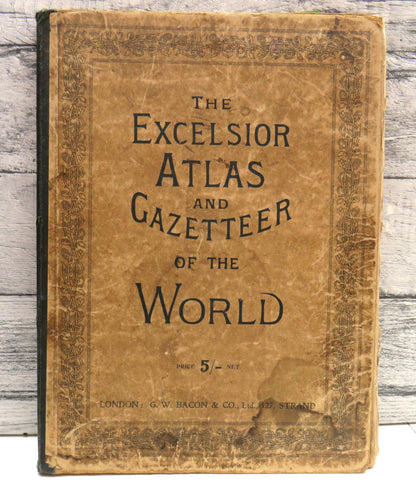 Bacon's The Excelsior Atlas and Gazetteer of the World, Antique Atlas book front cover