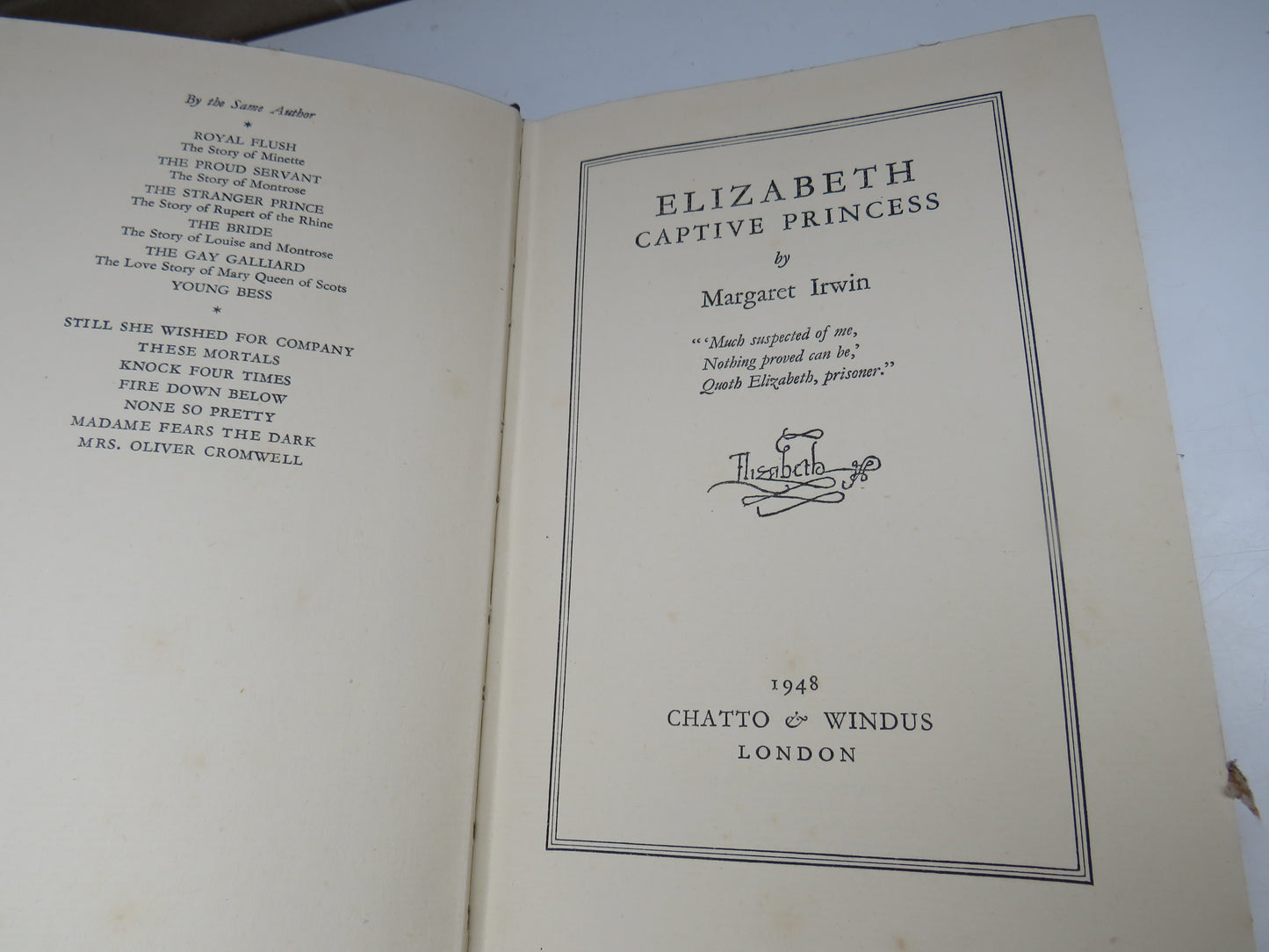 Elizabeth Captive Princess By Margaret Irwin 1948