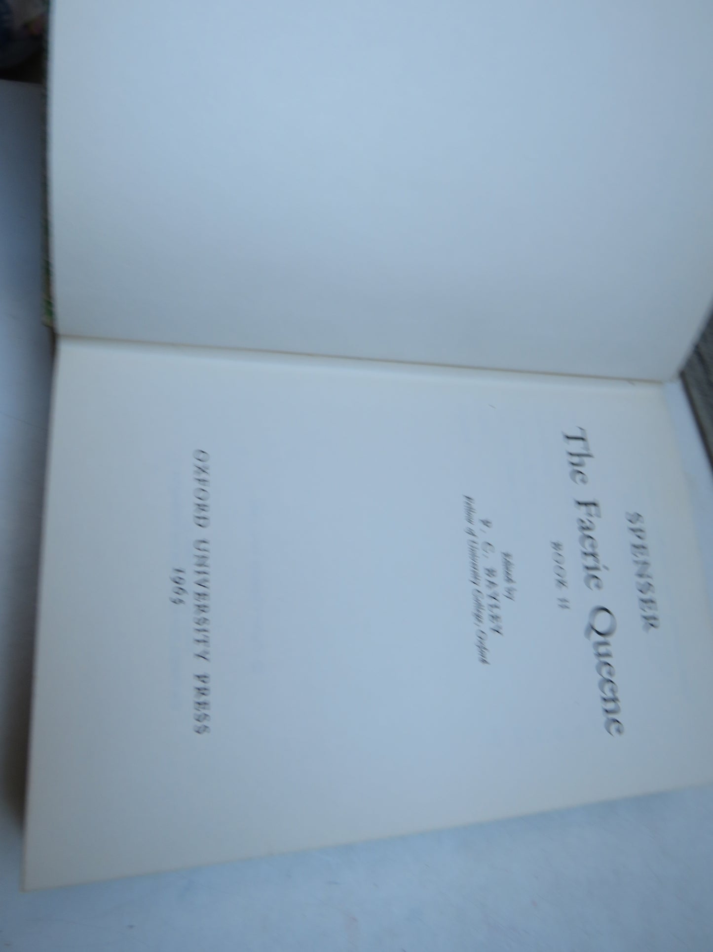 Spenser The Faerie Queene Book II Edited By P.C. Bayley 1965